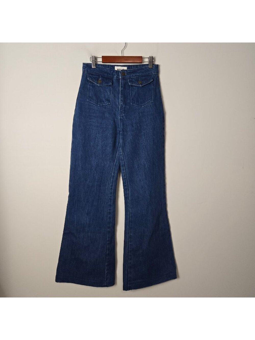 ROLLA'S Size 25 Eastcoast Flare High Rise Dark Wash Jeans Front Flap Packets